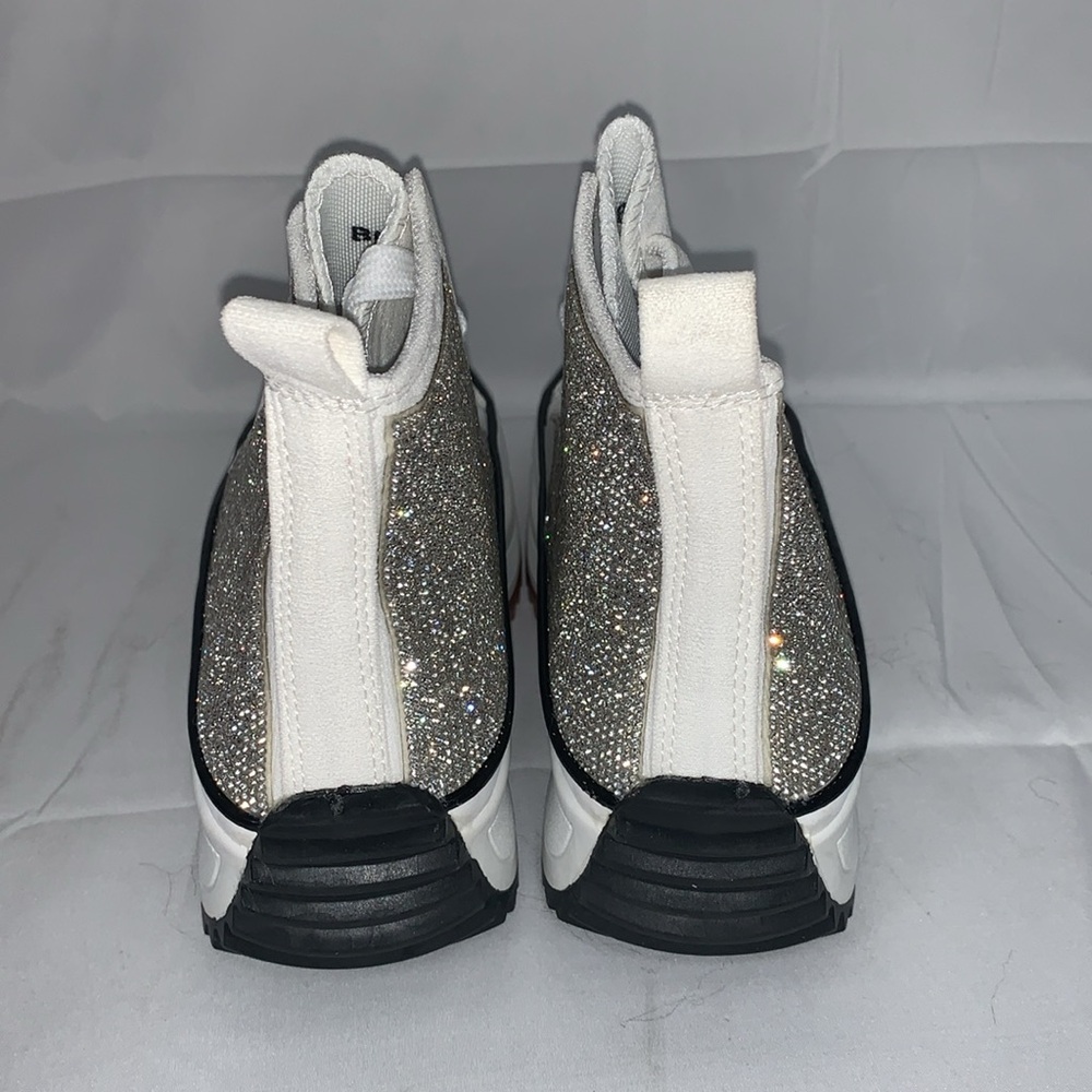 SILVER RHINESTONE HIGH TOP CANVAS SNEAKERS - Picture 5 of 6